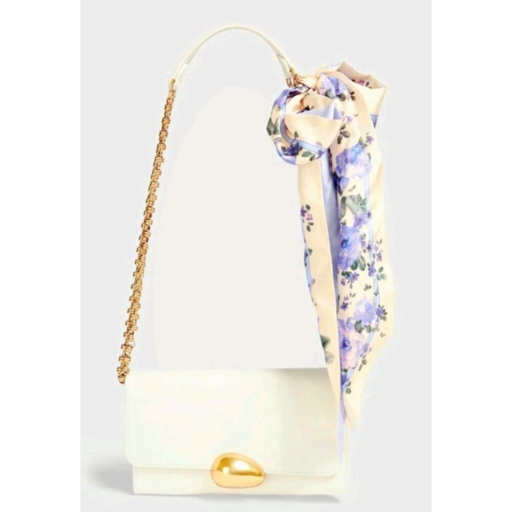 ZIMMERMANN Leather Crossbody Bag Embossed Floral Flap Chain Trim
